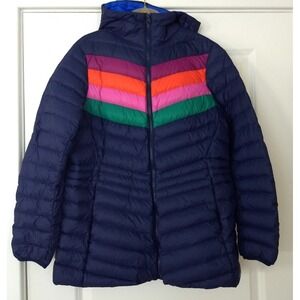 Lands End Wanderweight Jacket Womens M Down Ultralight Quilted Puffer Hood Navy